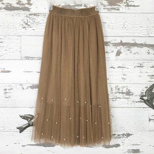 Bronze Tulle Skirt with Pearl Embellishment OS